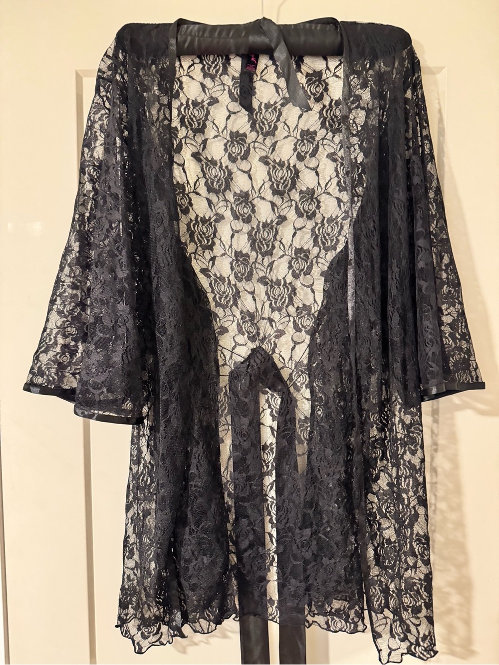 Dreamgirl Black Floral Lace Kimono Robe
